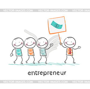 Entrepreneur holding plate with money - vector image