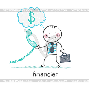 Financier talking on phone and thinks about money - vector clip art