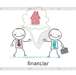 Financier talking with man about house - vector clipart