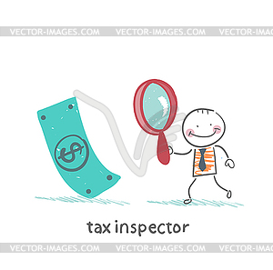 Tax inspector with magnifying glass looking for - vector image