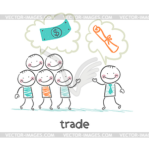 Trade talks to people about documents - vector clip art