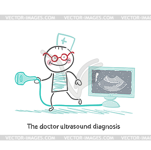 Doctor ultrasound diagnosis together with working - royalty-free vector image