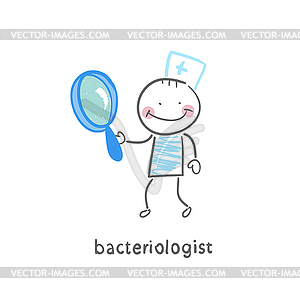 Bacteriologist with magnifying glass - vector clipart