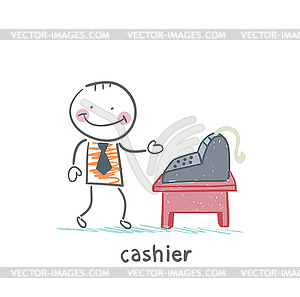 Cashier at workplace - vector clipart