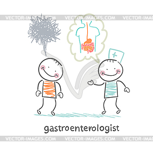 Gastroenterologist tells patient about disease - vector image