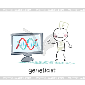 Geneticist at computer - vector EPS clipart