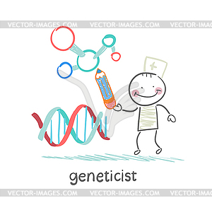 Генетик карандашом ничьих презентацию о генах - клипарт в векторе