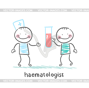 Haematologist takes blood of patient - stock vector clipart