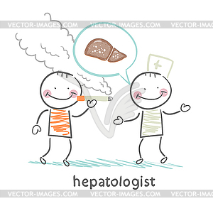 Hepatologist says smoker of liver disease - vector clip art