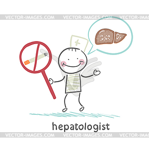 Hepatologist promotes no smoking - vector clipart