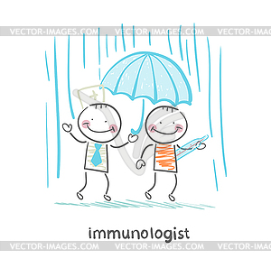 Immunologist umbrella covers patient - vector image