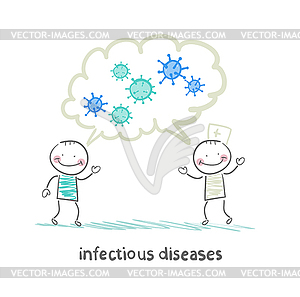 Infectious diseases specialist says with patient - vector image