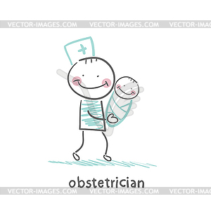 Obstetrician with baby - vector image