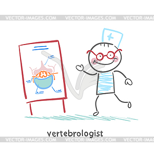 Vertebrologist tells presentation on spine - vector EPS clipart