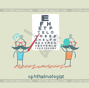 Ophthalmologist checks sight of patient with test - royalty-free vector image