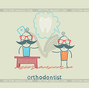 Orthodontist says to patient about tooth - vector clip art