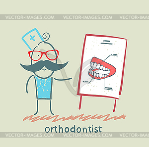 Orthodontist tells presentation about teeth - vector image