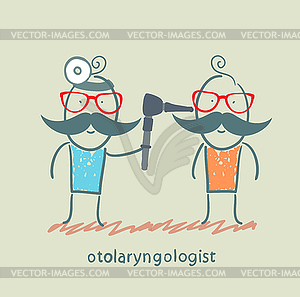 Otolaryngologist examines patient`s ear - vector clip art