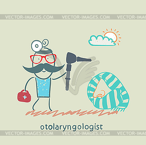 Otolaryngologist came to treat patient`s nose - vector clip art