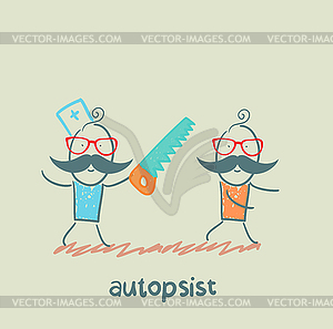 Autopsist with saw - vector clipart