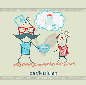 Pediatrician says about pills and give medicine to - royalty-free vector image