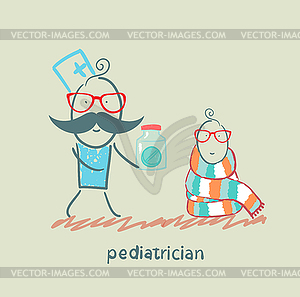 Pediatrician giving medicine to child - vector clip art