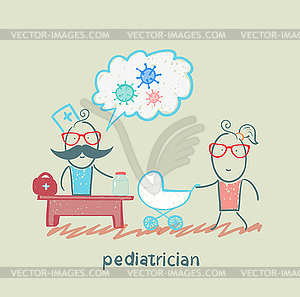 Pediatrician at work listening to her mother with - vector EPS clipart