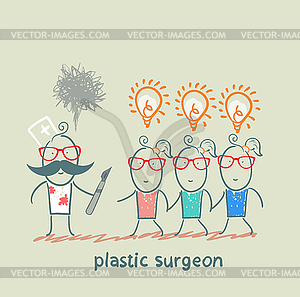 Plastic surgeon holding scalpel and looks at - royalty-free vector image