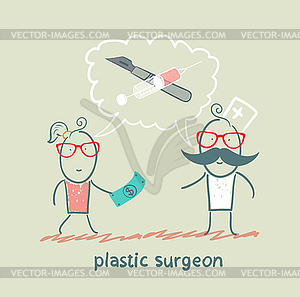 Plastic surgeon says about operation and patient - vector image