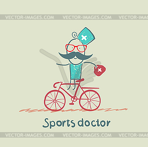 Спортивный врач едет велосипед - клипарт