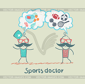 Sports doctor speaks to man of sport and healthy - vector image