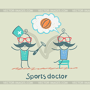 Sports doctor checking reflexes of an athlete - vector image