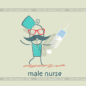 Male nurse with syringe - vector clip art