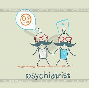 Psychiatrist goes to patient, which is crazy - vector clipart