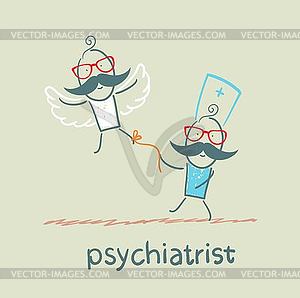 Psychiatrist keeps bound patient, that he did not - vector clip art