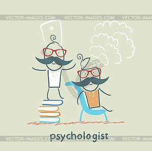 Psychologist is on stack of books and produces stea - vector clipart