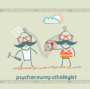 Psychoneuropathologist stands next to man with bomb - vector clip art