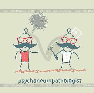 Psychoneuropathologist stands next to distraught - vector clipart