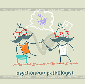 Psychoneuropathologist check patient`s nerves and - vector image