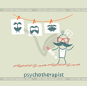 Psychotherapist shows picture test and standing wit - vector image