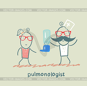 Pulmonologist gives spray for asthma patients - vector clipart