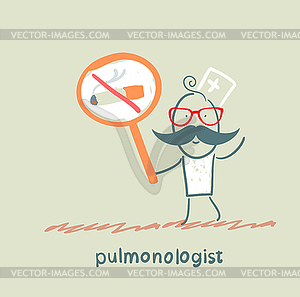 Pulmonologist holding posters with picture of - vector clipart