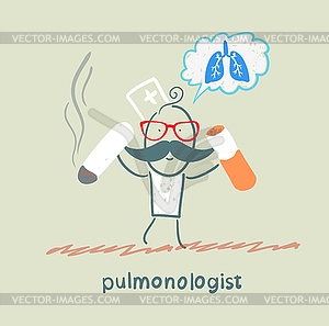 Pulmonologist spoils cigarette - vector clipart