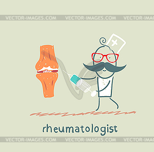 Rheumatologist with syringe in his hand standing - vector image