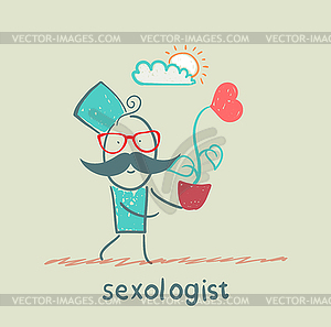 Sexologist is holding flower with heart - vector clipart