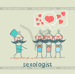 Сексопатолог слушает пациентов, которые говорят о - иллюстрация в векторном формате