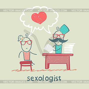 Sex therapist listens to patients who speak about - color vector clipart