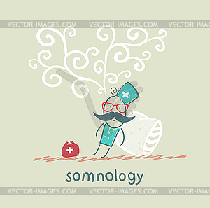 Somnology fell asleep and he dreams - vector image