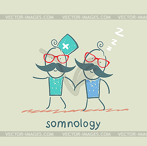 Somnology with patient who has fallen asleep - vector clip art