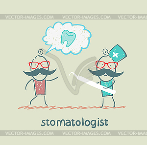 Stomatologist who listens to patient tells story - vector clipart